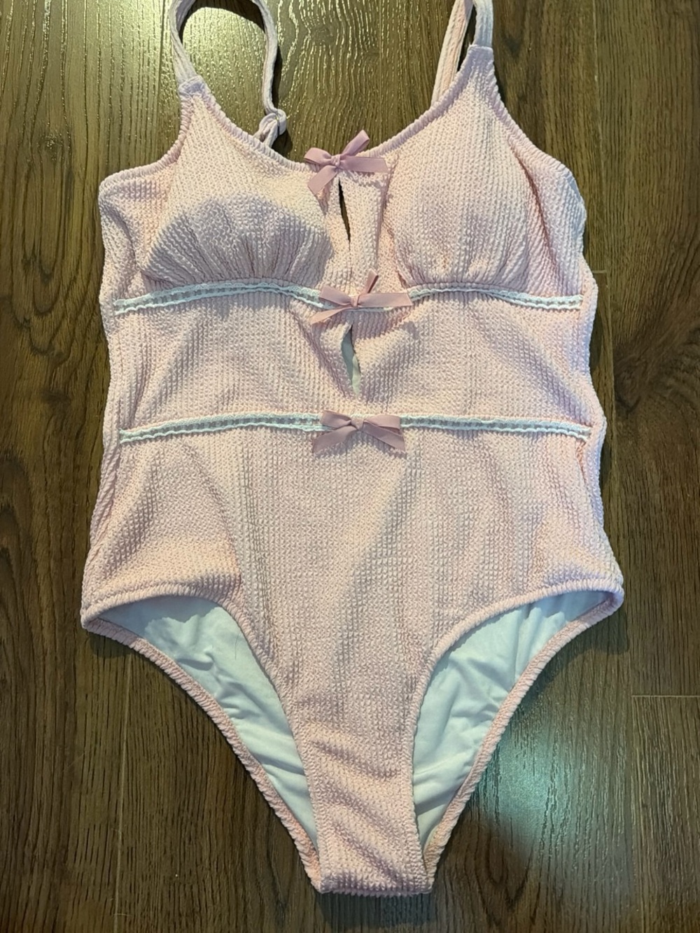 Cider Pink Textured One-Piece Swimsuit with Bow Accents